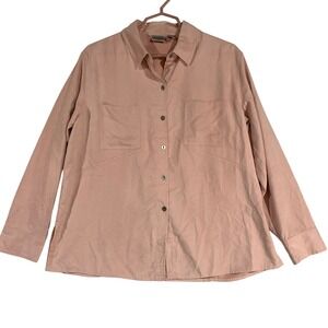 Chico's Button Down Suede Shirt Career Work Office‎ Long Sleeve Top Pink Size L